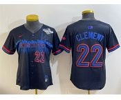 Women's Toronto Blue Jays #22 Ernie Clement Navy 2025 World Series City Connect Limited Stitched Baseball Jersey
