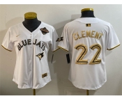 Women's Toronto Blue Jays #22 Ernie Clement White Gold 2025 American League Champions Limited Stitched Baseball Jersey