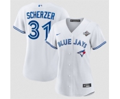 Women's Toronto Blue Jays #31 Max Scherzer White 2025 World Series Home Cool Base Stitched Baseball Jersey