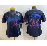 Women's Toronto Blue Jays #34 Kevin Gausman Navy 2025 World Series City Connect Limited Stitched Baseball Jersey