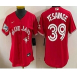 Women's Toronto Blue Jays #39 Trey Yesavage Red 50 Seasons Patch Stitched Jersey