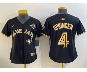 Women's Toronto Blue Jays #4 George Springer Black Gold 2025 American League Champions Limited Stitched Baseball Jersey