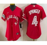 Women's Toronto Blue Jays #4 George Springer Red 50 Seasons Patch Stitched Jersey