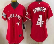 Women's Toronto Blue Jays #4 George Springer Red 50 Seasons Patch Stitched Jersey