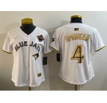 Women's Toronto Blue Jays #4 George Springer White Gold 2025 American League Champions Limited Stitched Baseball Jersey