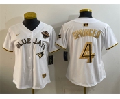 Women's Toronto Blue Jays #4 George Springer White Gold 2025 American League Champions Limited Stitched Baseball Jersey