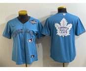 Women's Toronto Blue Jays & Leafs Blue 2025 World Series With White Leafs Logo Cool Base Stitched Baseball Jersey