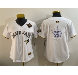 Women's Toronto Blue Jays & Leafs White Gold 2025 American League Champions With White Leafs Logo Limited Stitched Baseball Jersey