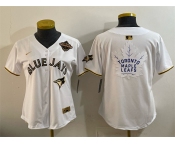 Women's Toronto Blue Jays & Leafs White Gold 2025 American League Champions With White Leafs Logo Limited Stitched Baseball Jersey