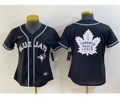 Women's Toronto Blue Jays & Leafs With White Leafs Logo 2026 Fashion Replica Black Out Stitched Baseball Jersey