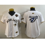 Women's Toronto Blue Jays Team Big Logo White Gold 2025 American League Champions Limited Stitched Baseball Jersey