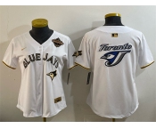 Women's Toronto Blue Jays Team Big Logo White Gold 2025 American League Champions Limited Stitched Baseball Jersey