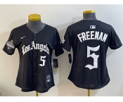 Youth Los Angeles Dodgers #5 Freddie Freeman Black 2025 World Series Champions LA Gothic Edition Limited Stitched Baseball Jersey