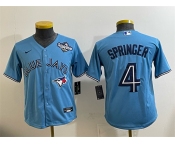 Youth Toronto Blue Jays #4 George Springer Blue 2025 World Series Cool Base Stitched Baseball Jersey