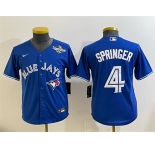 Youth Toronto Blue Jays #4 George Springer Royal 2025 World Series Cool Base Stitched Baseball Jersey