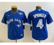Youth Toronto Blue Jays #4 George Springer Royal 2025 World Series Cool Base Stitched Baseball Jersey