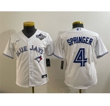 Youth Toronto Blue Jays #4 George Springer White 2025 World Series Cool Base Stitched Baseball Jersey