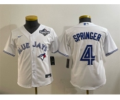Youth Toronto Blue Jays #4 George Springer White 2025 World Series Cool Base Stitched Baseball Jersey