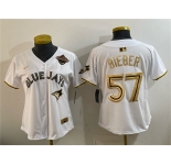 Youth Toronto Blue Jays #57 Shane Bieber White Gold 2025 American League Champions Limited Stitched Jersey