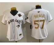 Youth Toronto Blue Jays #57 Shane Bieber White Gold 2025 American League Champions Limited Stitched Jersey