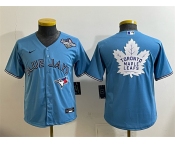 Youth Toronto Blue Jays & Leafs Blue 2025 World Series With White Leafs Logo Cool Base Stitched Baseball Jersey