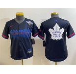 Youth Toronto Blue Jays & Leafs Navy 2025 World Series City Connect With White Leafs Logo Limited Stitched Baseball Jersey