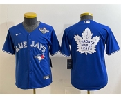 Youth Toronto Blue Jays & Leafs Royal 2025 World Series With White Leafs Logo Cool Base Stitched Baseball Jersey