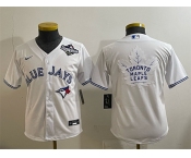 Youth Toronto Blue Jays & Leafs White 2025 World Series With White Leafs Logo Cool Base Stitched Baseball Jersey