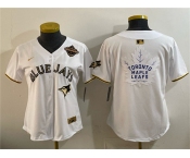 Youth Toronto Blue Jays & Leafs White Gold 2025 American League Champions With White Leafs Logo Limited Stitched Baseball Jersey