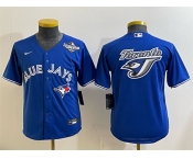Youth Toronto Blue Jays Team Big Logo Royal 2025 World Series Cool Base Stitched Baseball Jersey