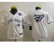 Youth Toronto Blue Jays Team Big Logo White 2025 World Series Home Cool Base Stitched Baseball Jersey