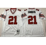 Men's Atlanta Falcons #21 Deion Sanders White Throwback Stitched Football Jersey