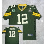 Men's Green Bay Packers #12 Aaron Rodgers Green Super Bowl XLV patch Throwback Jersey