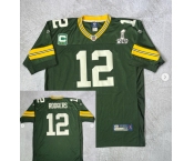 Men's Green Bay Packers #12 Aaron Rodgers Green Super Bowl XLV patch Throwback Jersey