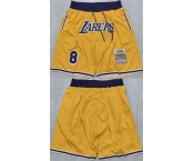 Men's Los Angeles Lakers #8 Kobe Bryant Yellow 2025 Shorts
