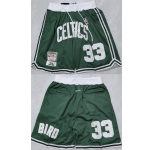 Men's Boston Celtics #33 Larry Bird Green Shorts