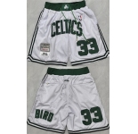 Men's Boston Celtics #33 Larry Bird White Shorts