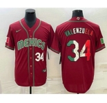 Men's Mexico Baseball #34 Fernando Valenzuela Number 2023 Red Blue World Baseball Classic Stitched Jersey
