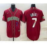 Men's Mexico Baseball #7 Julio Urias Number 2023 Red Blue World Baseball Classic Stitched Jersey1