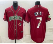 Men's Mexico Baseball #7 Julio Urias Number 2023 Red Blue World Baseball Classic Stitched Jersey