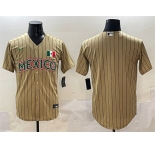 Men's Mexico Baseball Blank Tan 2023 World Baseball Classic Stitched Jersey