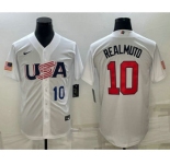 Men's USA Baseball #10 JT Realmuto Number 2023 White World Baseball Classic Stitched Jersey