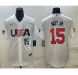 Men's USA Baseball #15 Bobby Witt Jr Number 2023 White World Baseball Classic Replica Stitched Jerseys