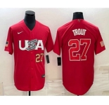 Men's USA Baseball #27 Mike Trout Number 2023 Red World Classic Stitched Jersey