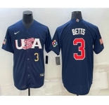 Men's USA Baseball #3 Mookie Betts Number 2023 Navy World Baseball Classic Stitched Jersey