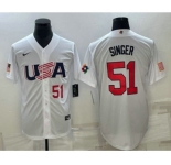 Mens USA Baseball #51 Brady Singer Number 2023 White World Baseball Classic Stitched Jersey