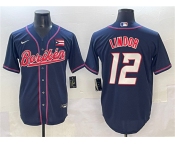 Men's Puerto Rico Baseball #12 Francisco Lindor Navy 2023 World Baseball Classic Stitched Jersey