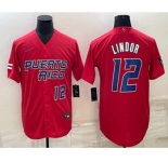 Men's Puerto Rico Baseball #12 Francisco Lindor Number 2023 Red World Baseball Classic Stitched Jerseys