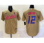 Men's Puerto Rico Baseball #12 Francisco Lindor Tan 2023 World Baseball Classic Stitched Jersey