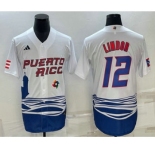 Men's Puerto Rico Baseball #23 Francisco Lindor White 2023 World Baseball Classic Stitched Jersey